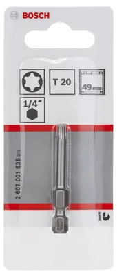 Obrázok produktu pre Bosch 2 607 001 636, 1 kusov, Torx, T20, Oceľ, T20, 49 mm