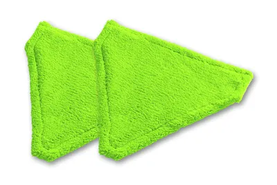 Two triangular green mop pads are shown on a white background.