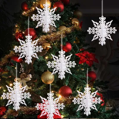 Image de Décorations de Noël, flocons de neige en 3D, blanc, plastique, 10 cm, lot de 36 pièces