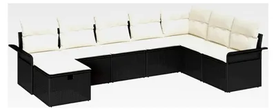 Produktbild von 8-teiliges Garten-Sofa-Set mit Kissen in Schwarz aus Poly-Rattan