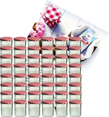 Produktbild von 48er Set Sturzglas 350 ml Marmeladenglas Einmachglas To 82 rot karierter Deckel incl. Rezeptheft