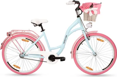 Produktbild von Goetze Style 26 Zoll City Bike, 43 cm Tiefeinsteiger, 1-Gang mit Rücktrittbremse hinten & V-Bremse vorne, LED-Beleuchtung, Rattankorb mit Bezug