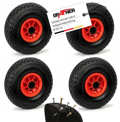 Produktbild von Grafner® 4x Sackkarrenrad Bollerwagenrad 3.00-4 PolyurethanVollgummibereifung FlatFree Kunststoff Felge