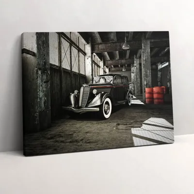 Produktbild von Oldtimer in einer alten Fabrik – Leinwandbild Wandbild – 80x60 cm – Leinwandbilder – Wandbilder – Schlafzimmer – Flur