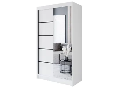 Produktbild von Easy4You P3 120 cm Weiß Schiebetüren Kleiderschrank 120x200x58 cm mit Spiegel - Schlafzimmermöbel, Aufbewahrung - Mehrzweckschrank