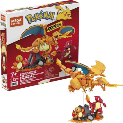 A Mega Construx Pokemon Charmander Evolution Set box and built models are displayed.