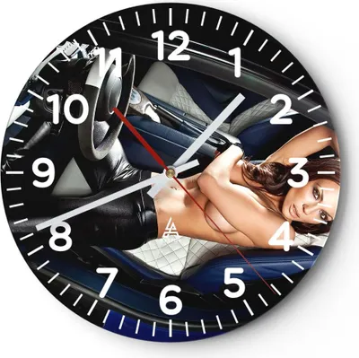 Produktbild von Wanduhr - Rund - Glasuhr - Schönheit Körper Auto Modell - 40x40cm - Schleichendes Uhrwerk - Lautlos - zum Aufhängen bereit - Dekoration Modern - Wanddekoration aus Glas - C4AR40x40-2136