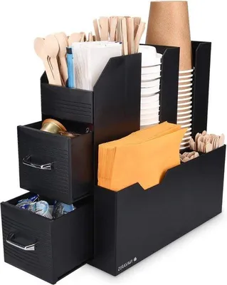Produktbild von Famanu Kaffeekapsel-Organizer - Platz für Kaffeekapseln, Zucker, Milch und Teebeutel - Schwarz