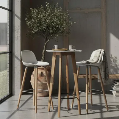 Produktbild von Stehtisch 60x110x60 cm Weiß Rund, Bartisch für 4 Personen, Moderner Tisch für Bar, Design Partytisch Holz, Hochtisch Eiche Skandinavisch