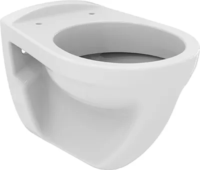 A white ceramic wall-hung toilet bowl shown from a three-quarter front angle against a white background.