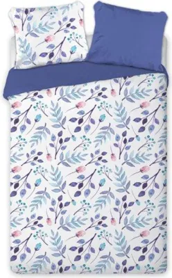 Produktbild von Aquarell Satin Bettwäsche 100% Baumwolle 3tlg Set 135 - 140x200 cm 2X Kissenbezug Blaue Blumen