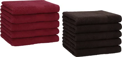 Produktbild von Betz 10 Stück Gästetücher 30x50 cm PREMIUM 100% Baumwolle Set  Farbe: dunkelrot und dunkelbraun
