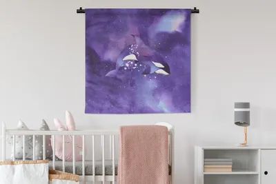Produktbild von MuchoWow® Wandteppich Wandbehang Fisch - Orca - Lila - Aquarell 90x90 cm Tapisserie Dekoration Wandtuch - Wandaufhänger