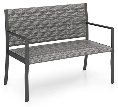 Produktbild von COSTWAY Gartenbank Wetterfest 110x 55x 84 cm, 2-Sitzer Balkonbank bis 360 kg, Polyrattan Sitzbank mit schaumstoffgepolstertem Sitz, Terrassenbank Grau