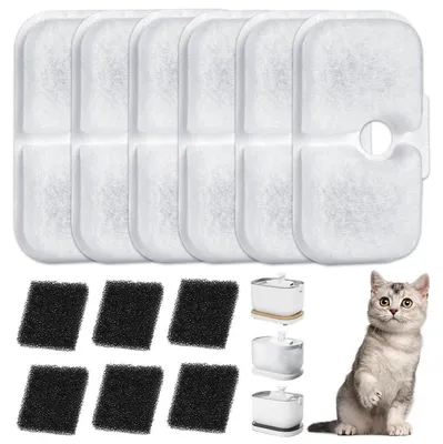 Productafbeelding van Filter voor kattenfontein, 12 stuks | 6 filters en 6 schuursponsjes | geschikt voor modellen PLWF005, PLWF115, PLWF105
