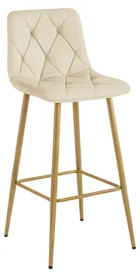 Image de Tabouret haut NADO en velours beige et pieds effet chêne