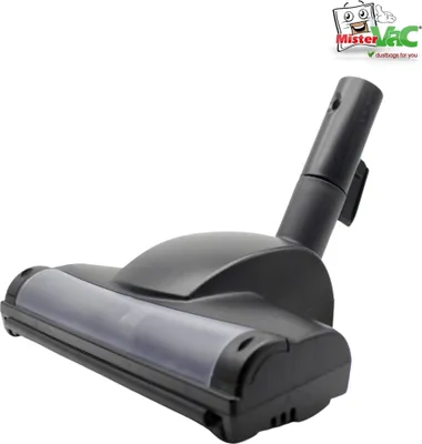 A vacuum cleaner nozzle is shown against a white background. A logo is visible in the top right corner.