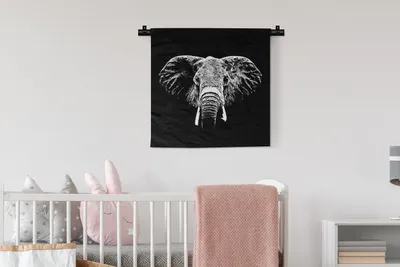 Produktbild von MuchoWow® Wandteppich Wandbehang Elefant - Tiere - Schwarz - Weiß 60x60 cm Tapisserie Dekoration Wandtuch - Dekorationen - Wand Decke