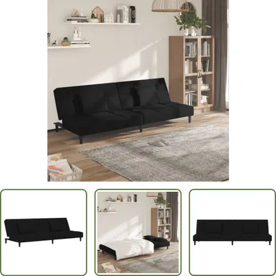 Produktbild von The Living Store Schlafsofa 2-Sitzer mit 2 Kissen Schwarz Samt