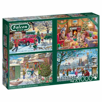 Produktbild von Falcon de luxe Family Time at Christmas 4x 1000 Teile, 1000 Stück(e), Weihnachten, 12 Jahr(e)