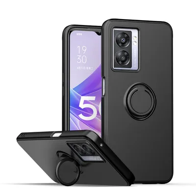 Obrázek produktu pro Oppo A57 5G Pouzdro, s prstencovým držákem a stojánkem, odolné proti poškrábání, měkký silikon pouzdro pro Oppo A57 5G černé