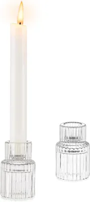 Produktbild von Glas Kerzenhalter Set von 2, Klare Glas Kerzenständer, Vintage Stil, für Tischdekoration