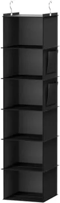 Productafbeelding van PromoHome® Opvouwbare garderobe-organizer met 6 planken en zijvakken – Zwart, 120x30x30 cm