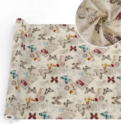 Produktbild von Tischdecke Post - Schmeterling aus Textil mit feinem Ästhetik Motiv Tischwäsche schmutzabweisend Tischtuch Aquarell Beige Breite 140cm Länge 2000cm mit Schnittkante