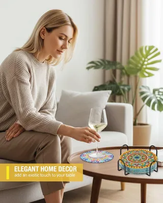 Imagen del producto de Juego de posavasos, 8 unidades, diseño mandala, con soporte, para proteger la mesa