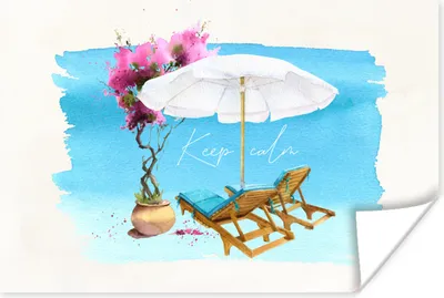 Produktbild von MuchoWow® Poster Strandkorb - Blumen - Sonnenschirm - Aquarell 180x120 cm - Fotoplakat