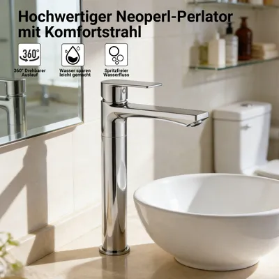 Produktbild von AICA Waschtischarmatur Einhebelmischer Mischbatterie Hoch 360° drehbar Waschbeckenarmatur für Aufsatzwaschtisch Zink Messingkern Chrom