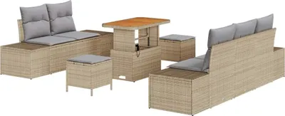 Image de Ensemble de canapés de jardin vidaXL, 8 pièces, beige, en polyrotin