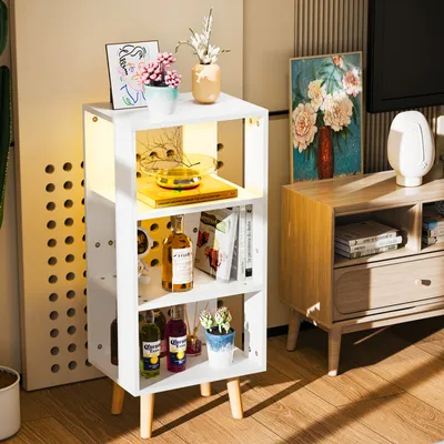 Produktbild von Nachttisch 3 Ebenen mit LED-Beleuchtung Beistelltisch mit Ablage 40x30x87.5cm weiß