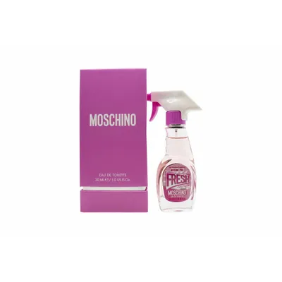 A product shot of Moschino Fresh Couture Eau de Toilette for women, including its packaging box and the perfume bottle.