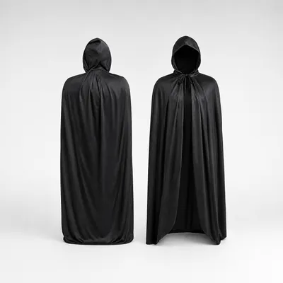 Produktbild von Halloween Umhang S (100cm) Schwarz mit Kapuze für Vampire, Larp, Cosplay ...