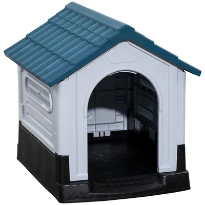 Image de PawHut Niche pour chien chenil à l'extérieur pour chiens de petite et moyenne taille - 64,5 x 57 x 66 cm - blanc et bleu