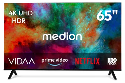 Produktbild von MEDION 163,9 cm (65 Zoll) Ultra HD Fernseher (Smart-TV, HDR10, VIDAA Store, HBO Max, MagentaTV, Prime Video, Disney+, DAZN, Paramount+, HbbTV, PVR, Bluetooth), MD 865201