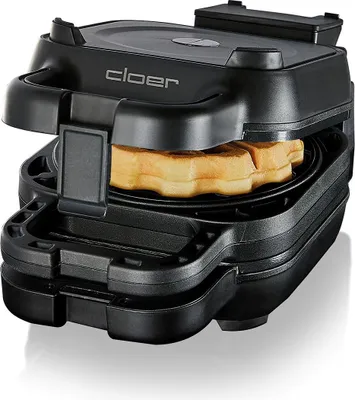 Produktbild von Cloer 6150 Waffelkucheneisen für gefüllte Waffelkuchen, bis zu 5 cm hohe Waffel, 11,5 cm Durchmesser, höhenverstellbarer Abstandsring,