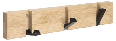 Produktbild von Garderobenhaken - Mit 3 faltbaren Kleiderhaken - Wandmontage für Mäntel und Jacken - Holzplatte