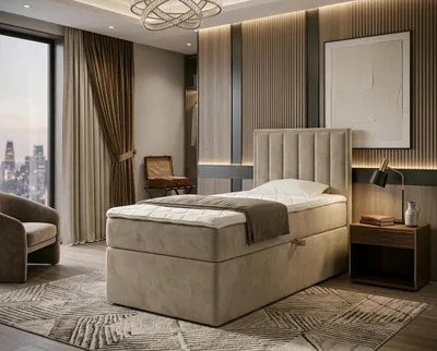 Produktbild von NORDELO Boxspringbett MORFEO 90x200 cm AMOR Velvet Taupe Komplett-Set gepolstertes Einzelbett mit Stauraum, Matratze und 4 cm Visco-Topper, Bonellfederkernmatratze, T30-Schaum
