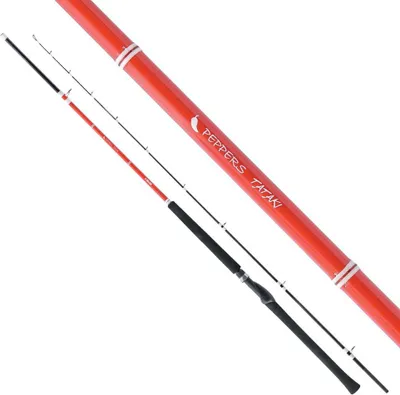 Imagen del producto de Caña de spinning ligera Falcon Peppers, ideal para pesca vertical, color naranja, 2.40 metros, rango de peso de 50-150 gramos, color naranja