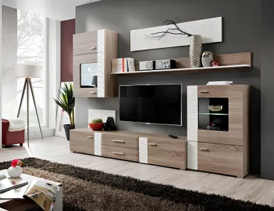 Image de Meuble TV mural Bois Style moderne Étagère Salon Meuble Armoire nouveau