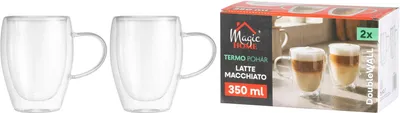 Zdjęcie produktu dla Kubek MagicHome do latte macchiato, do kawy/herbaty, termiczny z podwójnymi ściankami, 350 ml, zestaw 2 sztuk