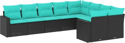 Produktbild von vidaXL 9-tlg. Garten-Sofagarnitur mit Kissen Schwarz Poly Rattan