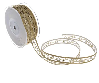 Weihnachtsband mit Sternen, gold, 15 mm x 20 m