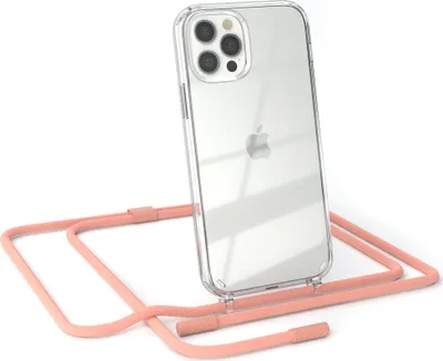 Produktbild von EAZY CASE Handykette für Apple iPhone 12 / 12 Pro, Clear Case aus Silikon, mit Umhängeband, abnehmbare Endstücke, Handyband in Rosa
