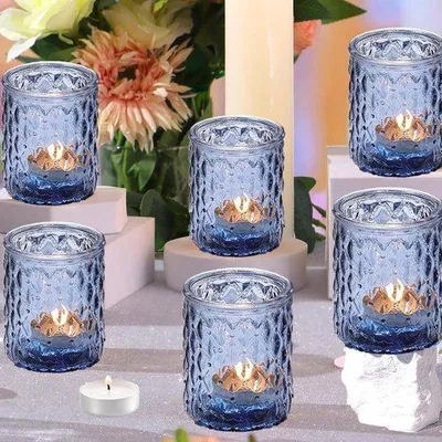 Productafbeelding van Blauwe theelichthouder set voor bruiloften en huisdecoratie
