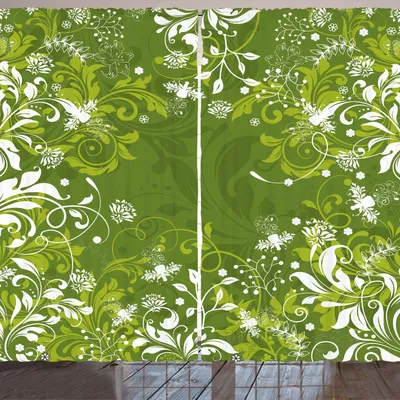 Produktbild von ARANDE Grün Gardine, Abstrakte Blumenverzierungen Natur inspirierte künstlerische Niederlassungs-Blätter, 280 x 225 cm, Apfelgrün Farngrün