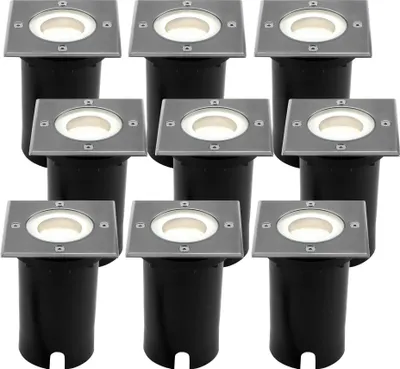 Produktbild von Ledvion - 9X LED Einbauleuchten Quadrat, 3W, 4000K, IP67, GU10, 1m Kabel, Außenbeleuchtung, Terrassenbeleuchtung