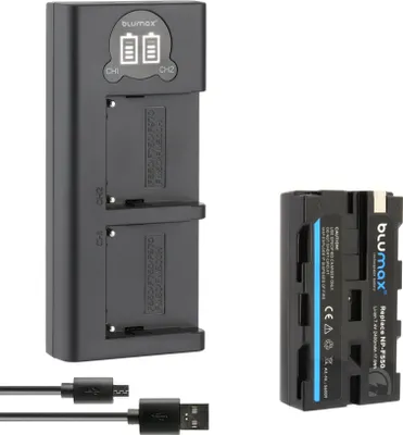 Produktbild von 1x Akku + LCD Lader für Sony NP-F550 NP-F330  F550 F730 F770 F930 F970 2400 mAh